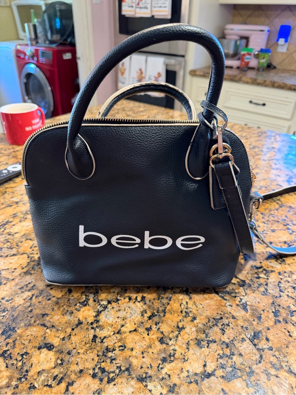 bebe Black Satchel with White Logo FLAWED